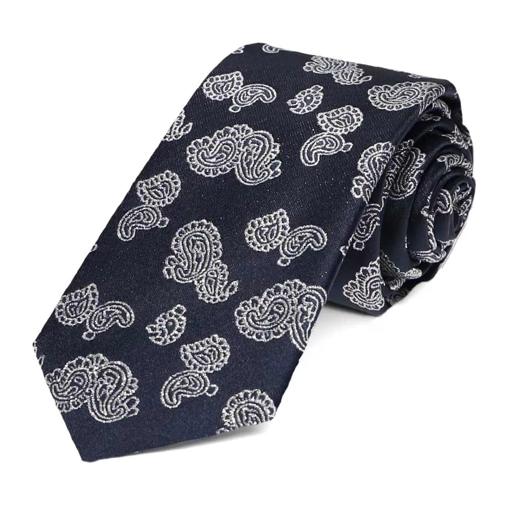 Navy Blue Ivanhoe Paisley Slim Necktie sold by TieMart