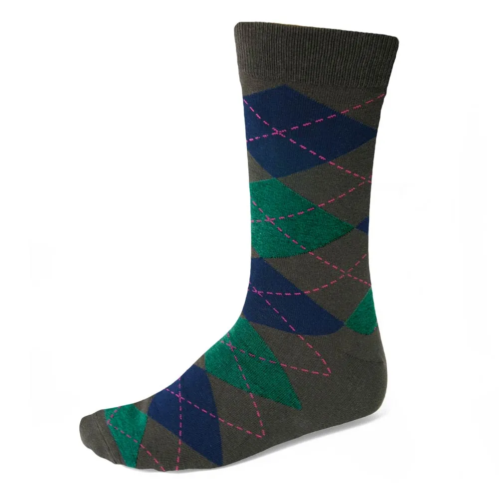 Men's Graphite Gray and Hunter Green Argyle Socks sold by TieMart