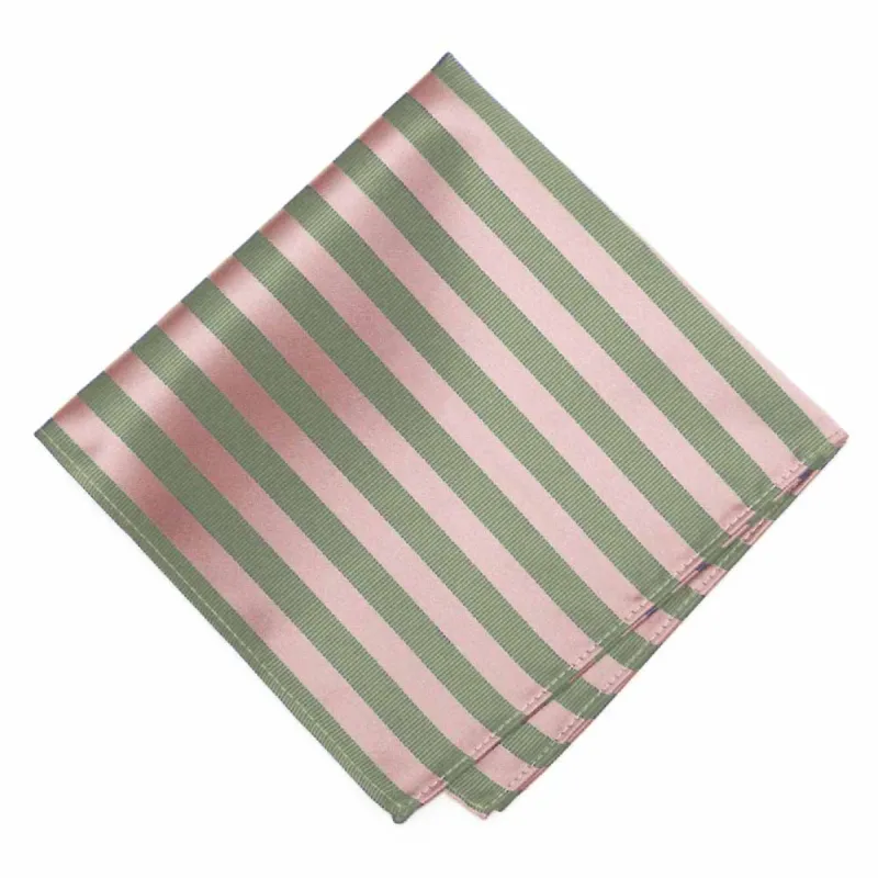 Dusty Pink and Peridot Formal Striped Pocket Square sold by TieMart