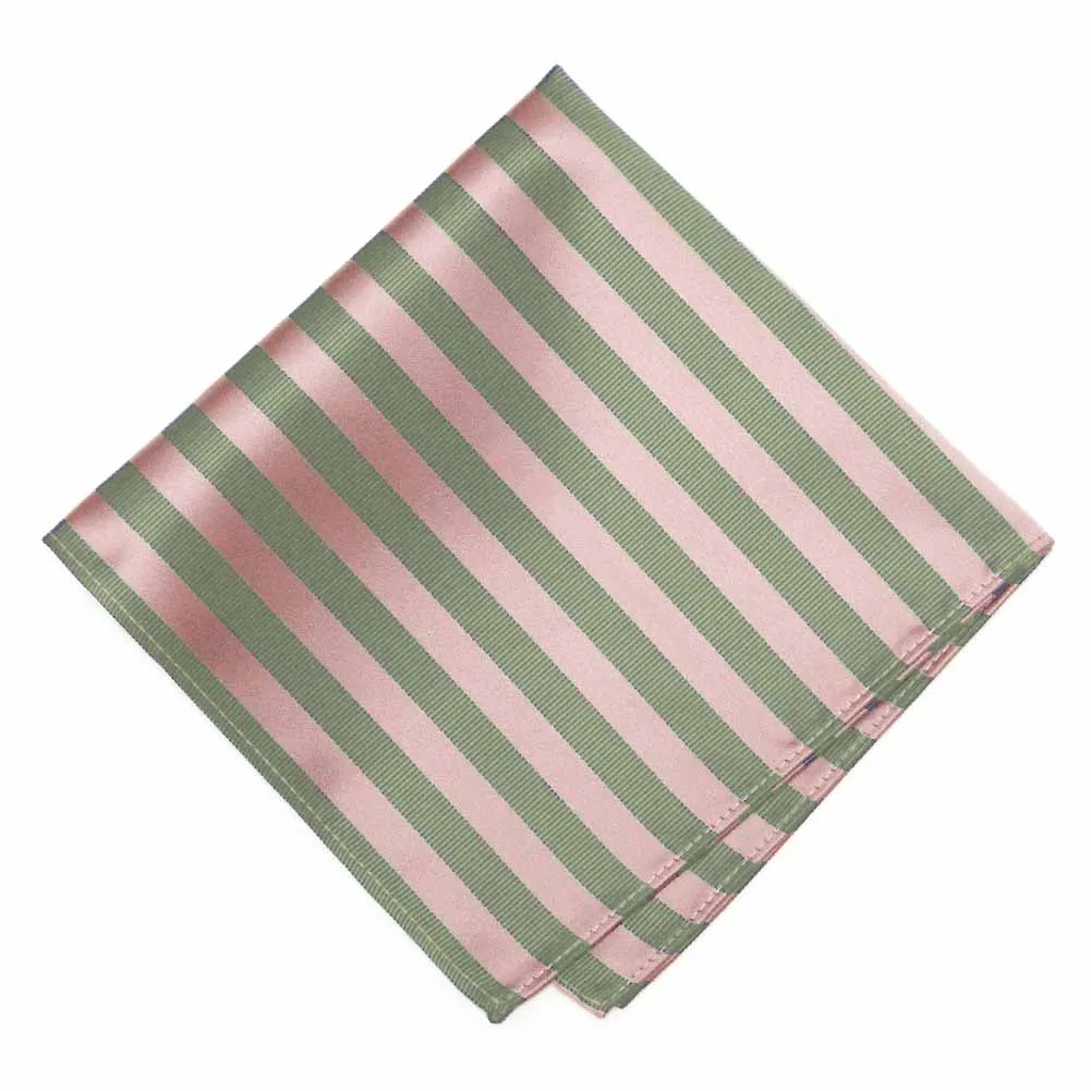 Dusty Pink and Peridot Formal Striped Pocket Square sold by TieMart