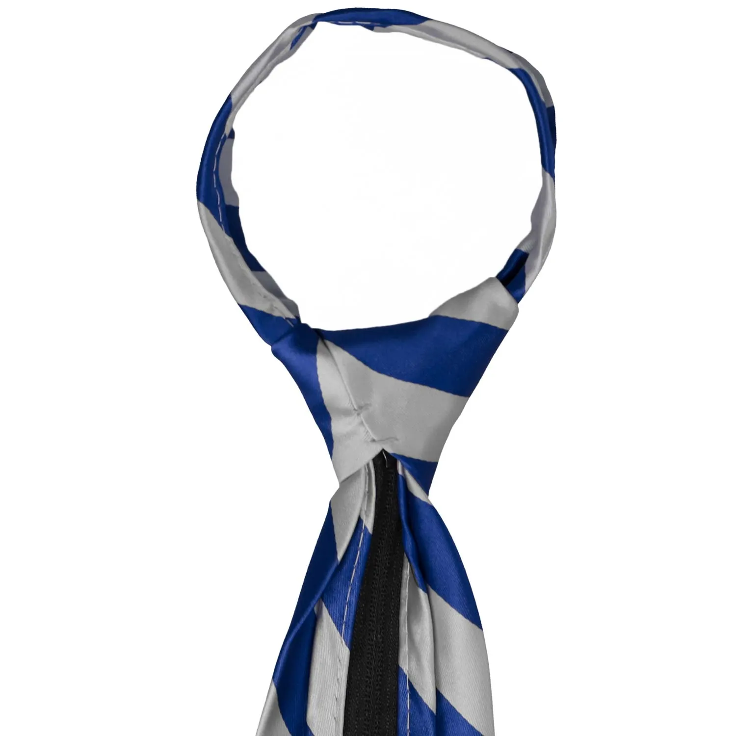 Royal Blue and Silver Striped Zipper Tie sold by TieMart product image thumbnail 4