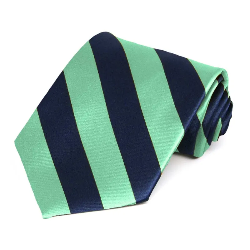 Bright Mint and Navy Blue Striped Tie sold by TieMart