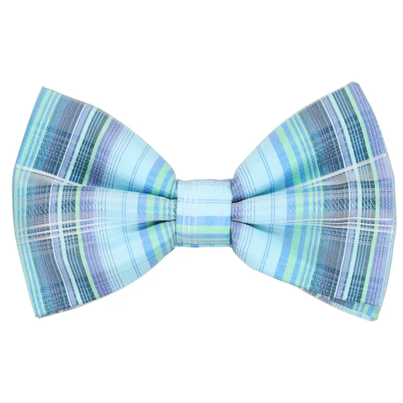 Light Blue Delano Plaid Bow Tie sold by TieMart