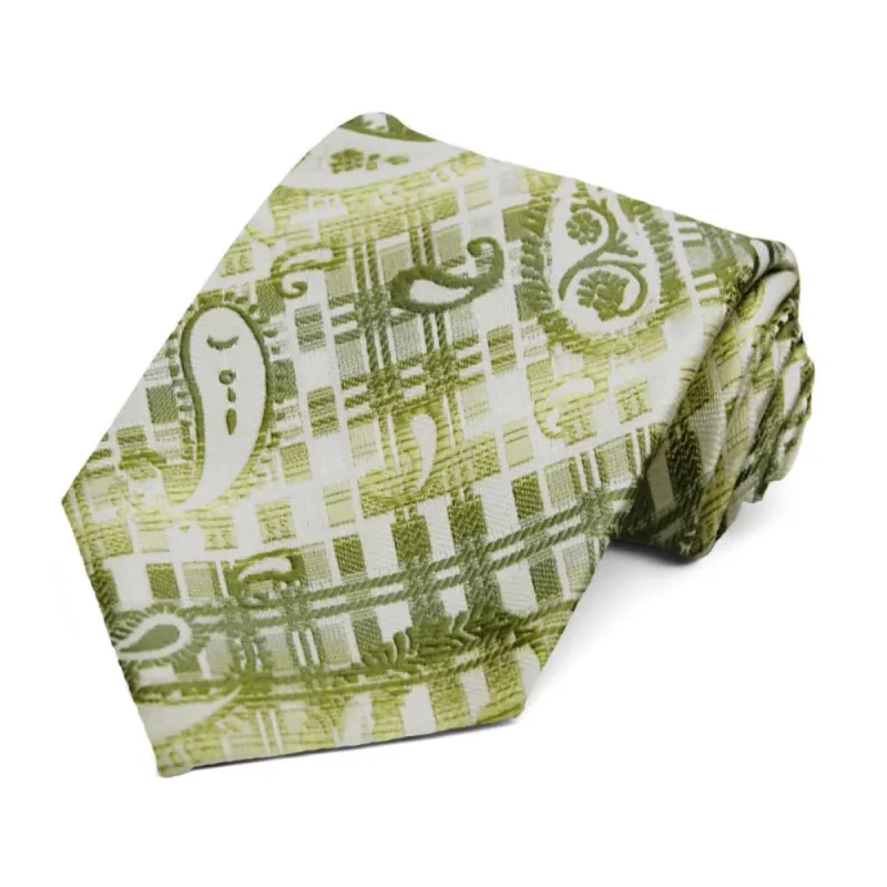 Asparagus Green Huron Paisley Necktie sold by TieMart