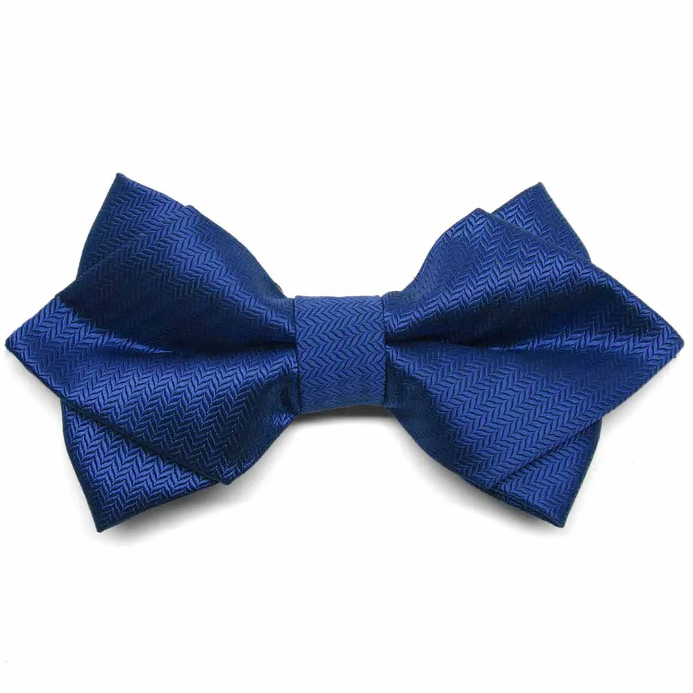 Sapphire Blue Herringbone Diamond Tip Bow Tie sold by TieMart