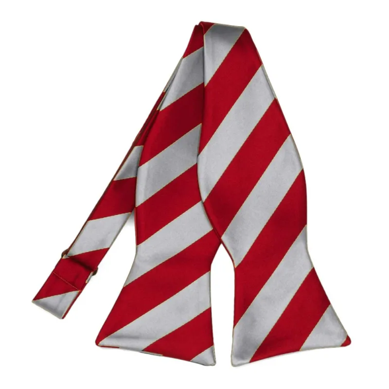 Red and Silver Striped Self-Tie Bow Tie sold by TieMart