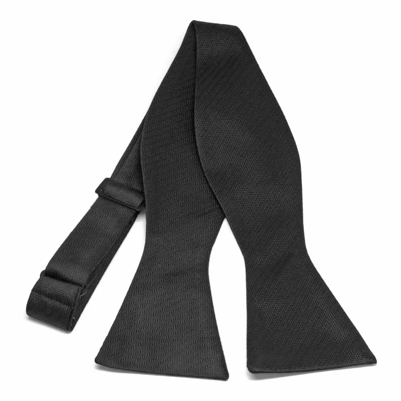 Black Herringbone Silk Self-Tie Bow Tie sold by TieMart