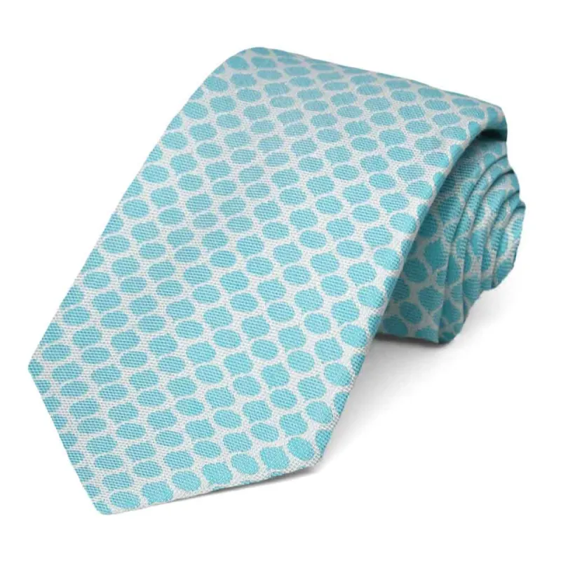 Bright Blue Aquarist Geometric Cotton/Silk Narrow Necktie, 3" Width sold by TieMart