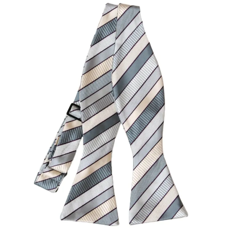 Light Silver Douglas Striped Self-Tie Bow Tie sold by TieMart