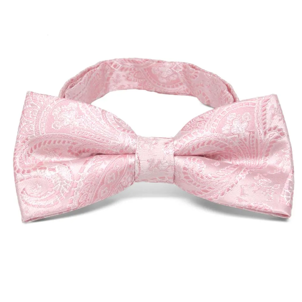 Pale Pink Clara Paisley Band Collar Bow Tie sold by TieMart