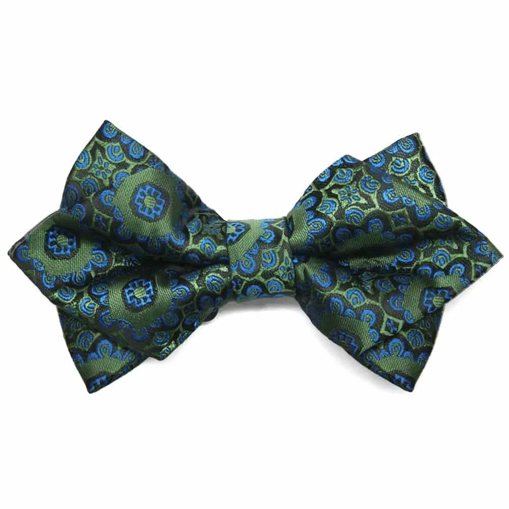 Avocado Green Emma Floral Pattern Diamond Tip Bow Tie sold by TieMart
