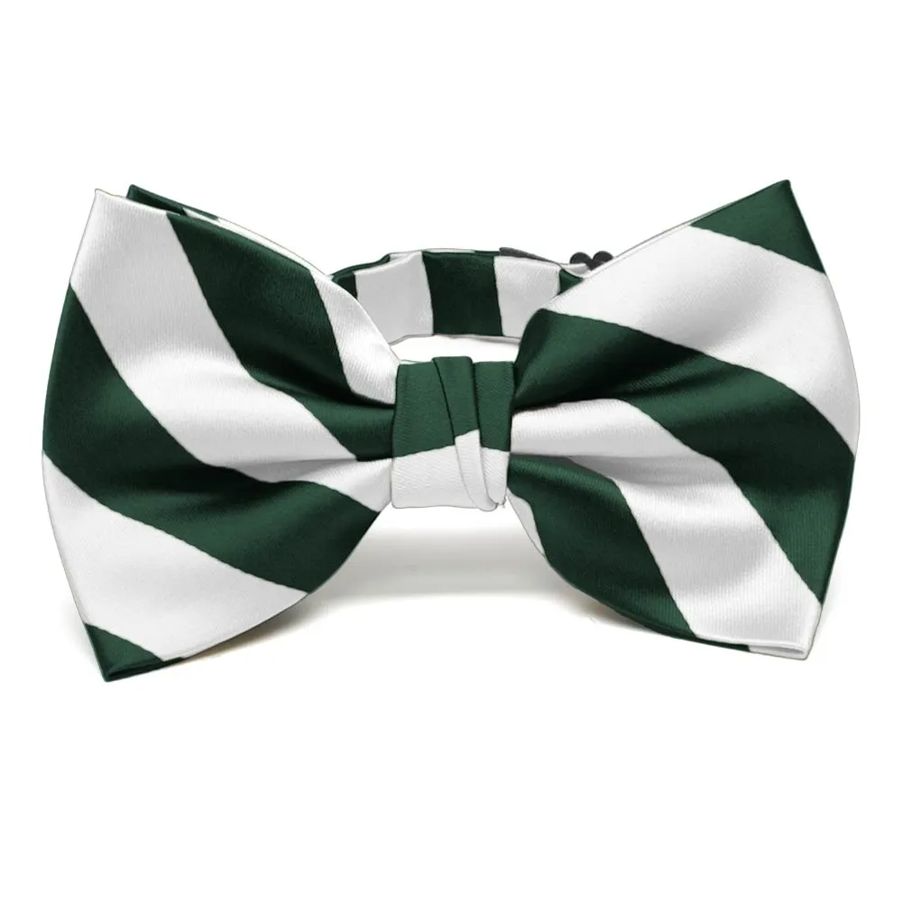 Hunter Green and White Striped Bow Tie sold by TieMart