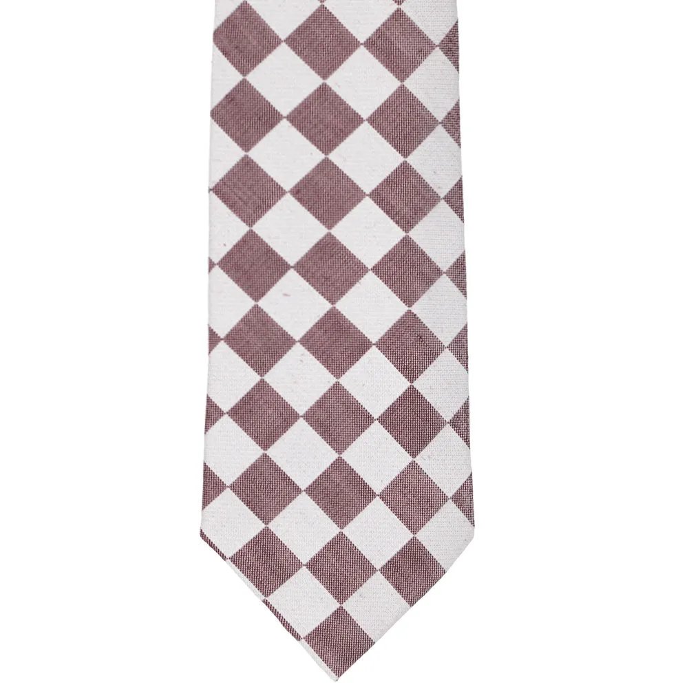 Merlot and White Trooper Check Linen/Silk Necktie sold by TieMart product image thumbnail 2