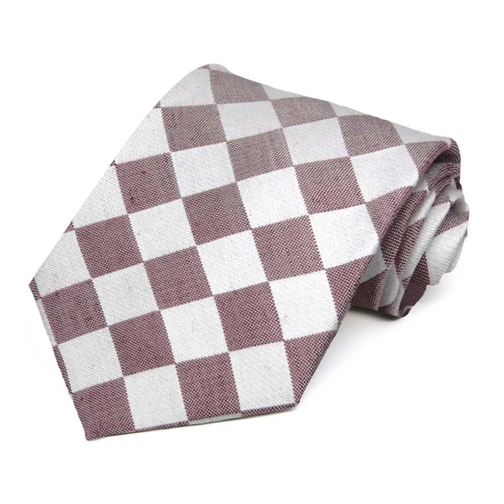 Merlot and White Trooper Check Linen/Silk Necktie sold by TieMart