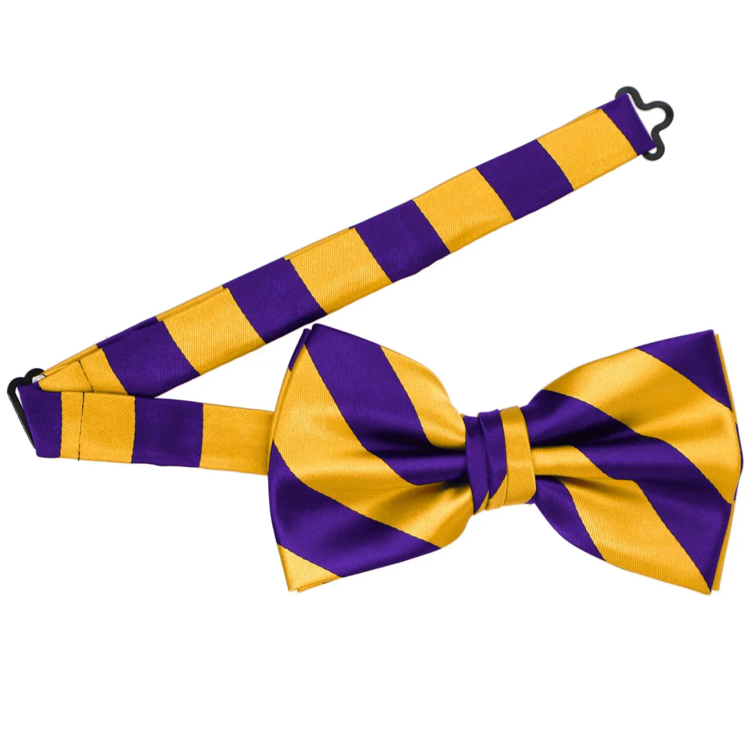 Dark Purple and Golden Yellow Striped Bow Tie sold by TieMart product image thumbnail 2