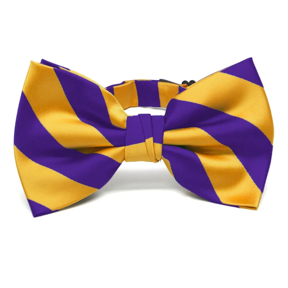 Dark Purple and Golden Yellow Striped Bow Tie sold by TieMart