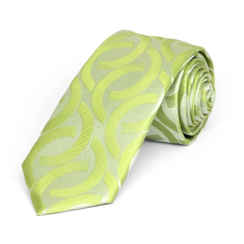 Apple Green Kay Link Pattern Slim Necktie, 2.5" Width sold by TieMart