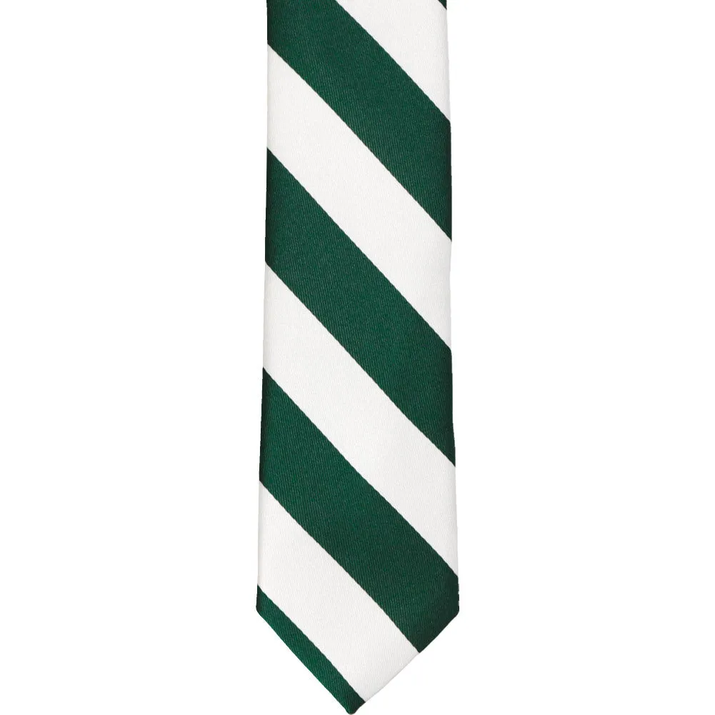 Hunter Green and White Striped Skinny Tie, 2" Width sold by TieMart product image thumbnail 2