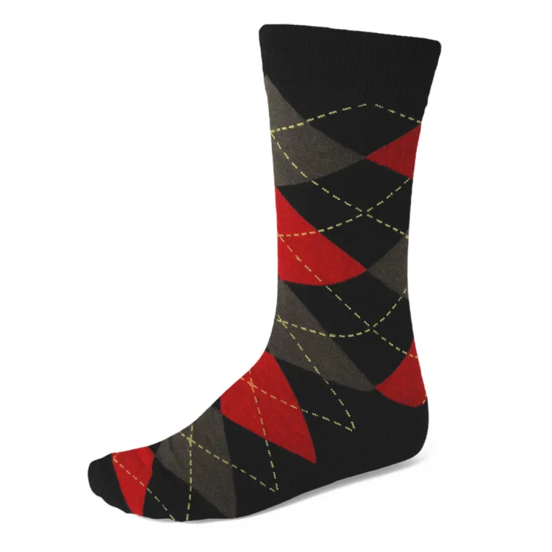 Men's Black and Red Argyle Socks sold by TieMart