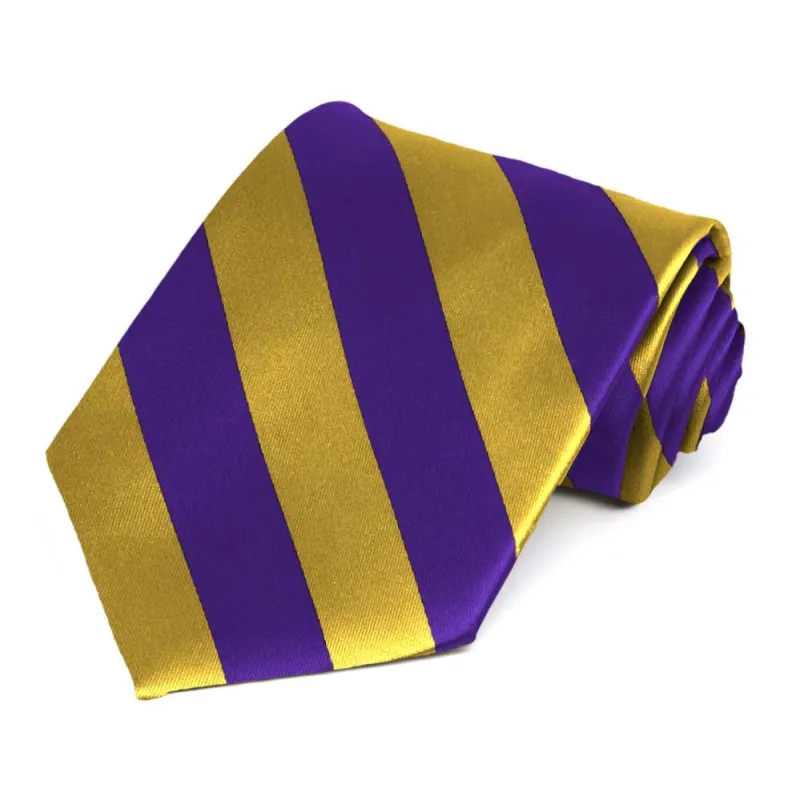 Dark Purple and Gold Extra Long Striped Tie sold by TieMart