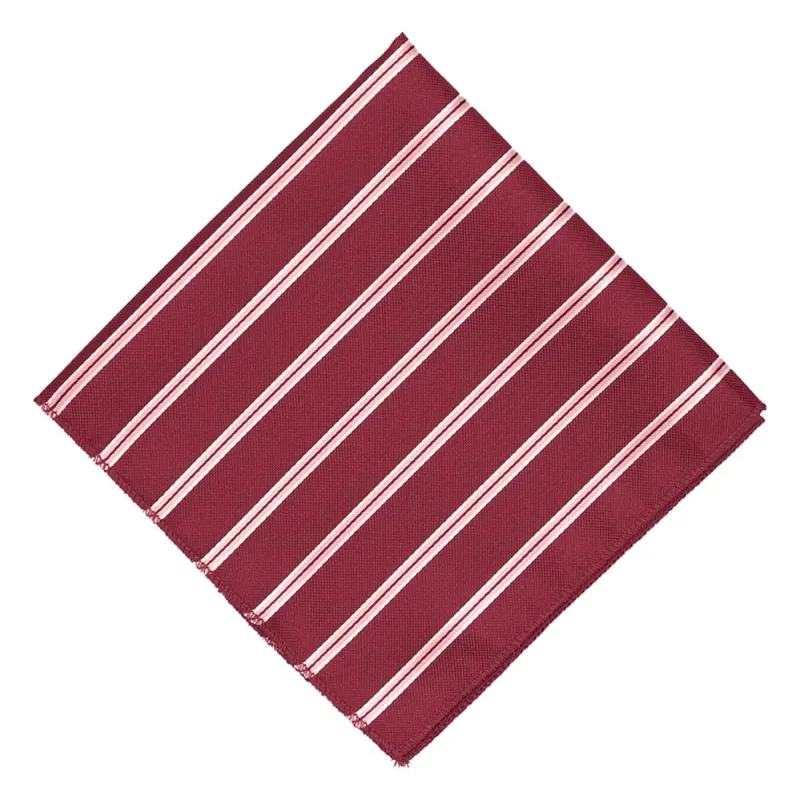 Burgundy Melvin Striped Pocket Square sold by TieMart