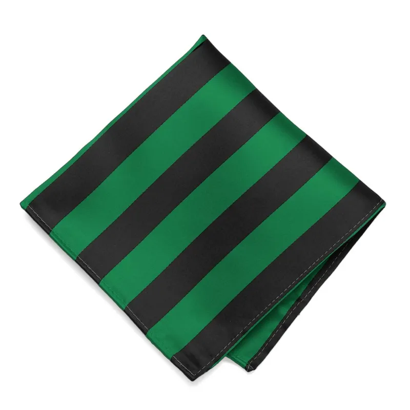 Kelly Green and Black Striped Pocket Square sold by TieMart