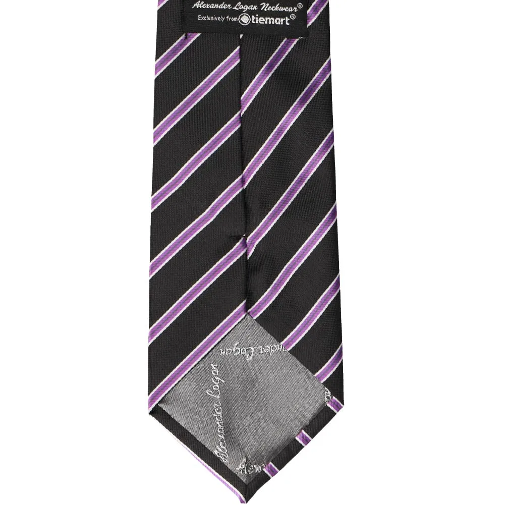 Black Melvin Striped Extra Long Necktie sold by TieMart product image thumbnail 3