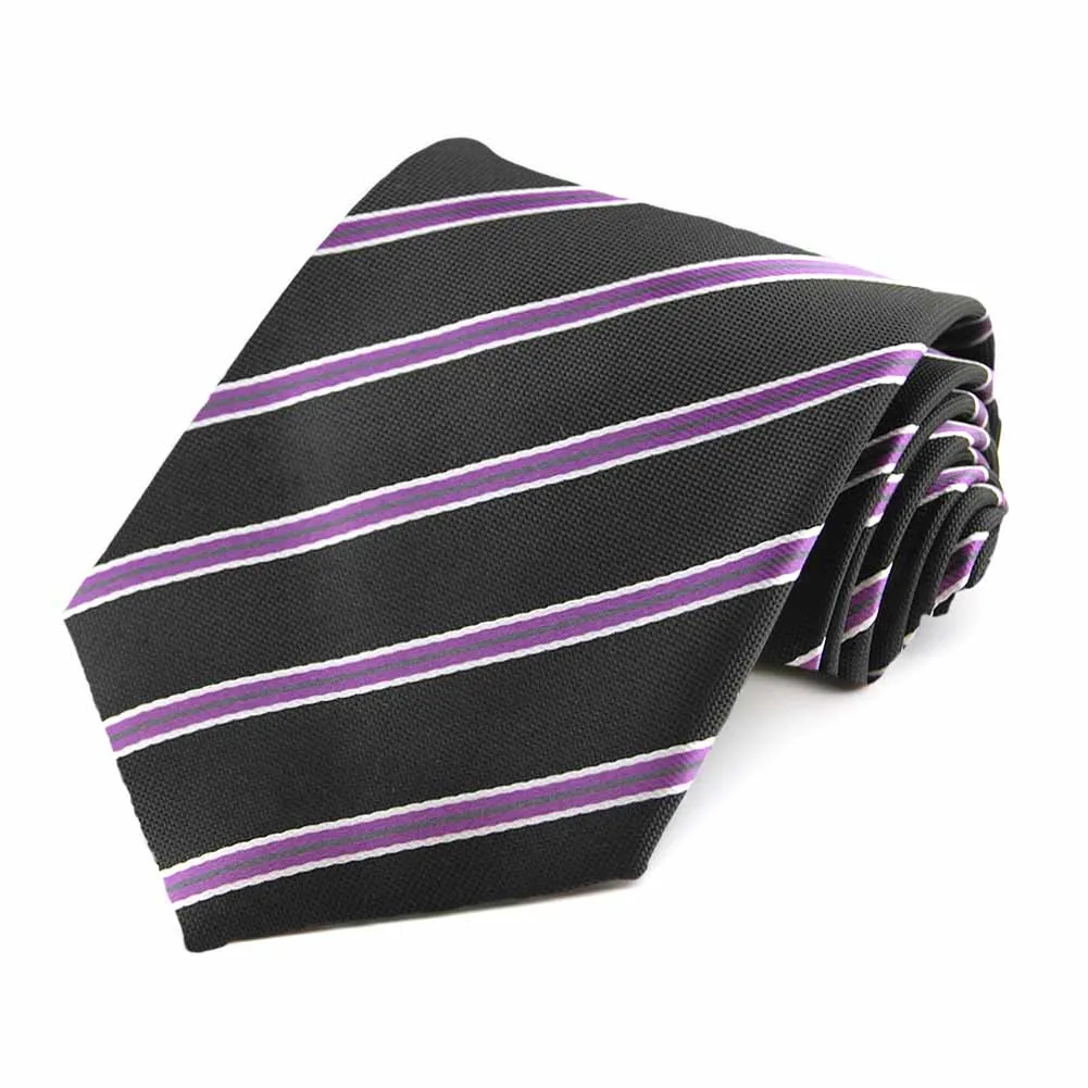 Black Melvin Striped Extra Long Necktie sold by TieMart