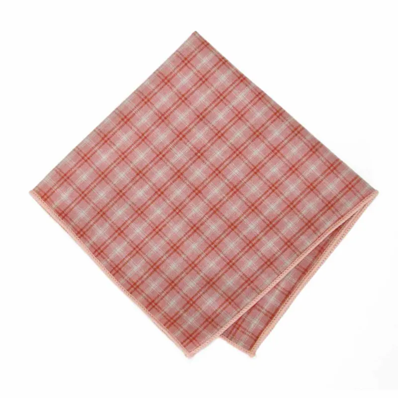 Dusty Coral Plaid Cotton Pocket Square sold by TieMart