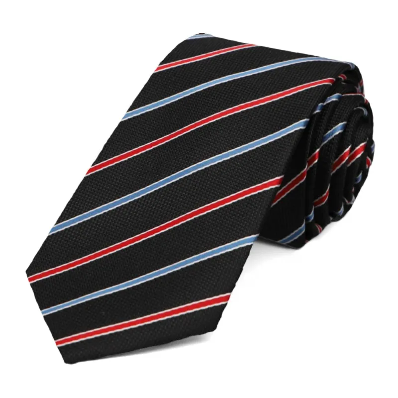 Black Stanley Striped Slim Necktie sold by TieMart