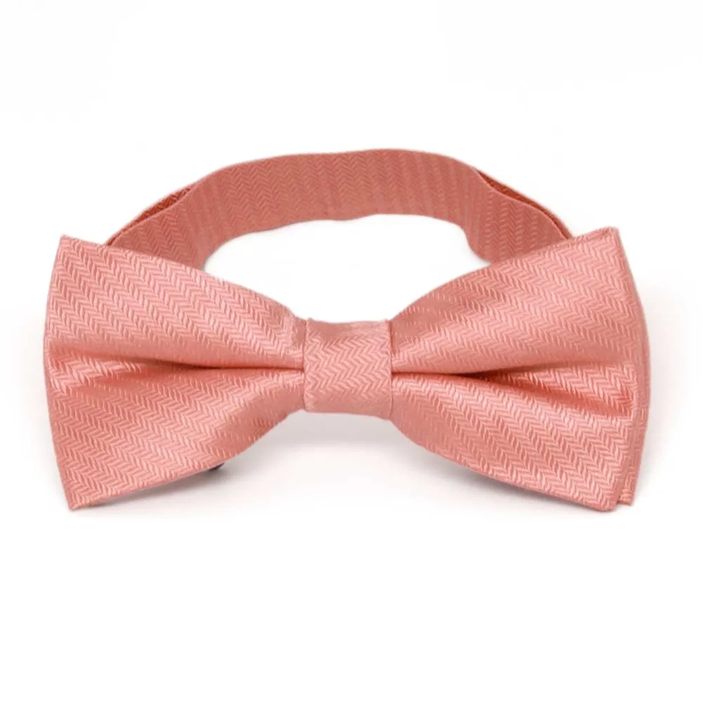 Light Coral Herringbone Silk Bow Tie sold by TieMart