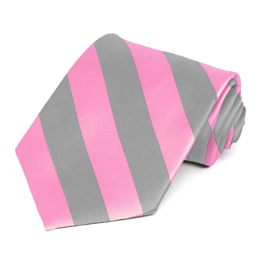 Pink and Gray Striped Tie sold by TieMart