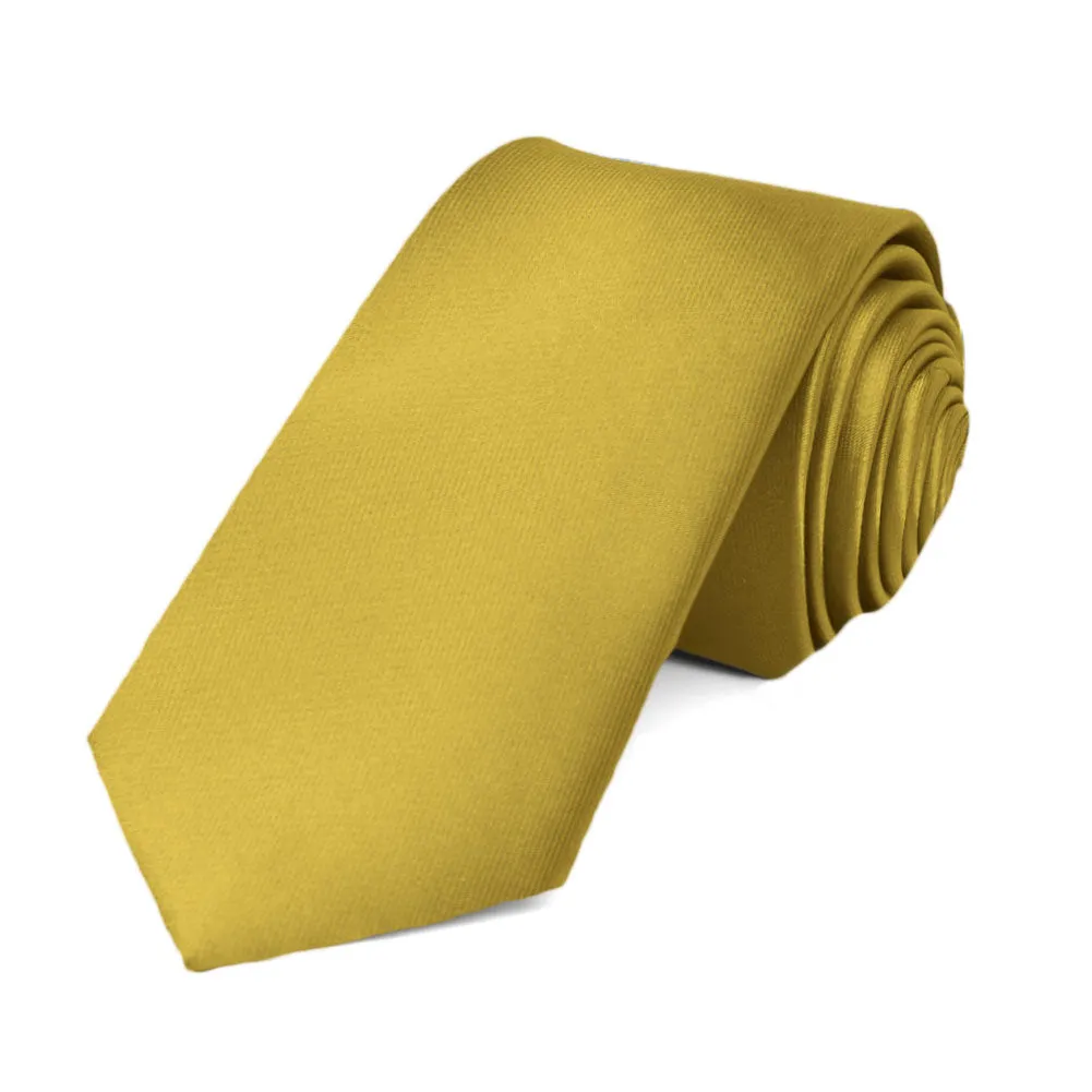 Gold Slim Solid Color Necktie, 2.5" Width sold by TieMart