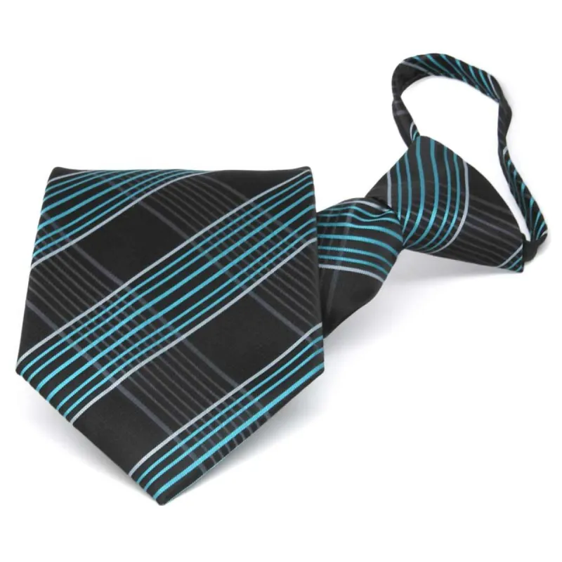 Turquoise Jeffrey Plaid Zipper Tie sold by TieMart