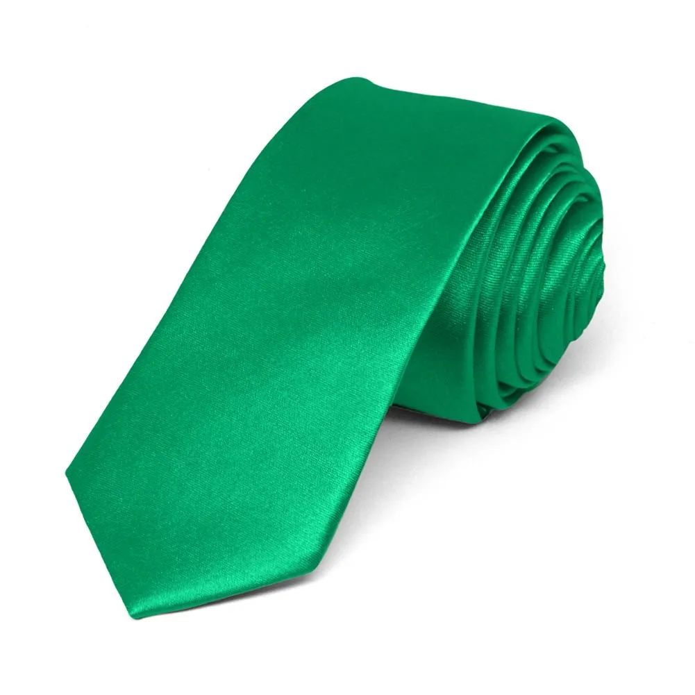 Green Skinny Solid Color Necktie, 2" Width sold by TieMart