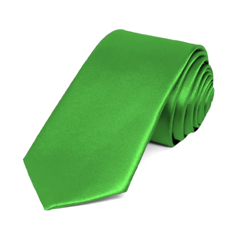 Grass Green Slim Solid Color Necktie, 2.5" Width sold by TieMart