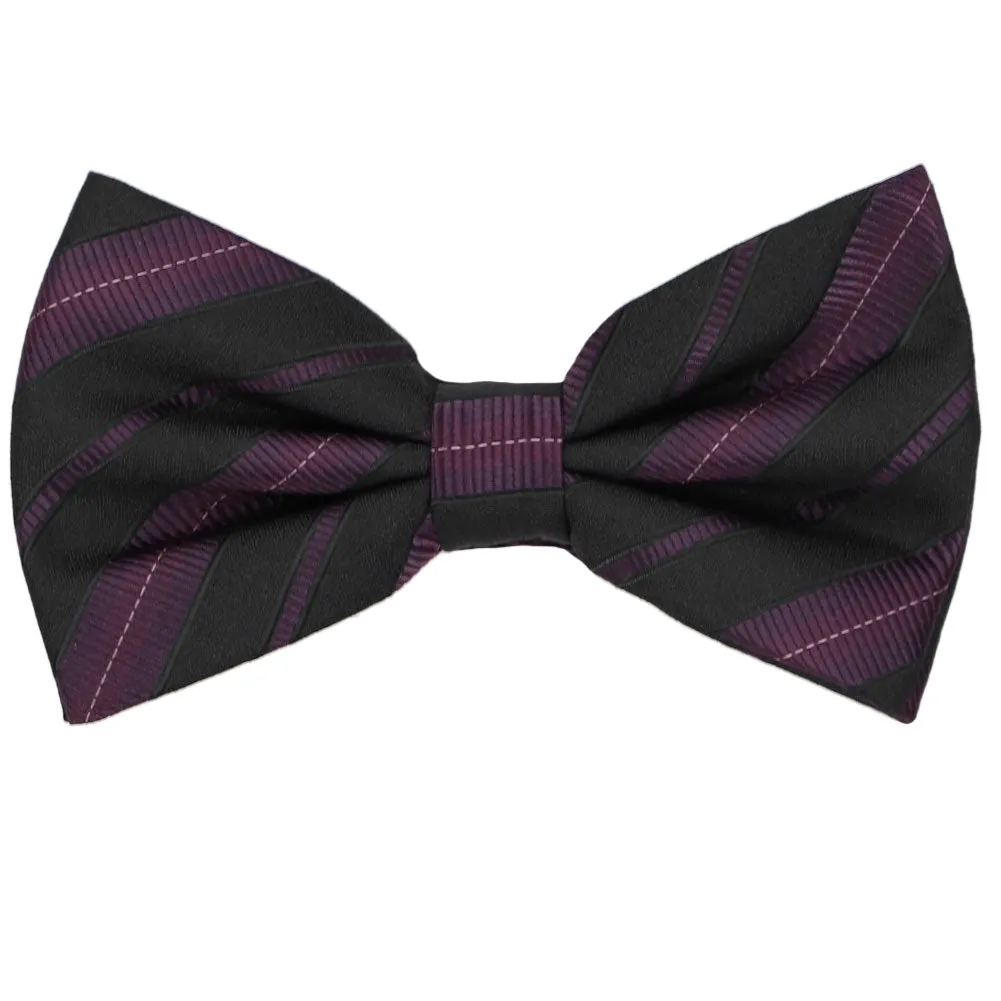 Black and Eggplant Purple Allegheny Striped Bow Tie sold by TieMart