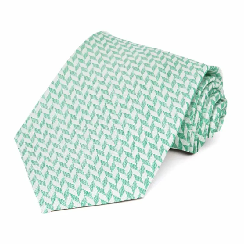 Green and White Sir Herringbone Silk/Viscose Necktie sold by TieMart