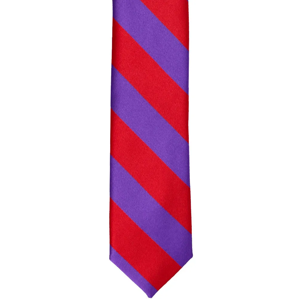 Red and Purple Striped Skinny Tie, 2" Width sold by TieMart product image thumbnail 2