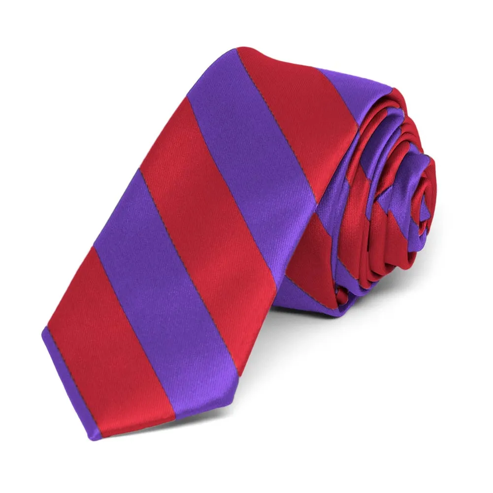 Red and Purple Striped Skinny Tie, 2" Width sold by TieMart