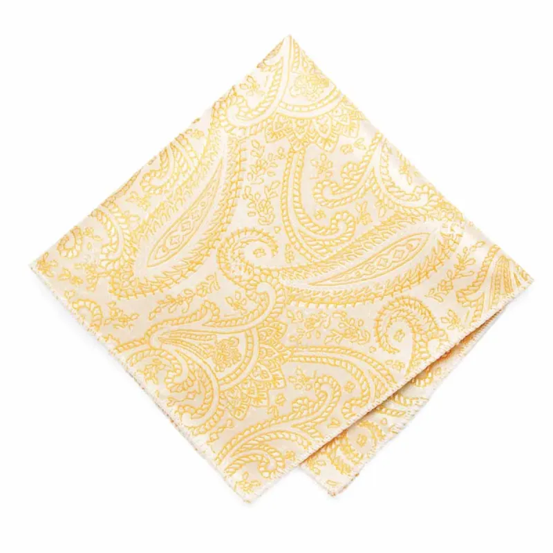 Soft Yellow Clara Paisley Pocket Square sold by TieMart