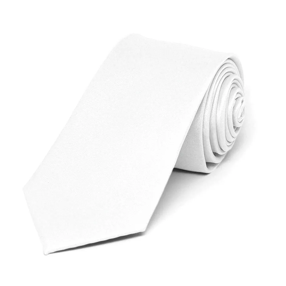 White Slim Solid Color Necktie, 2.5" Width sold by TieMart