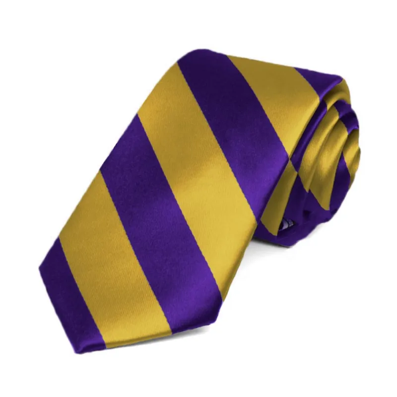 Dark Purple and Gold Striped Slim Tie, 2.5" Width sold by TieMart