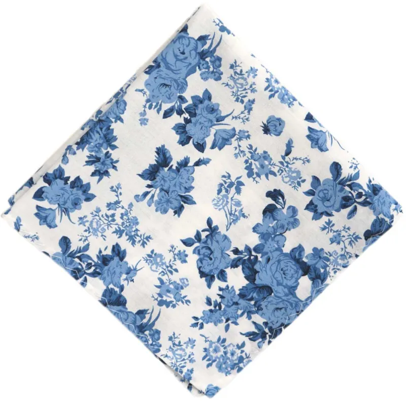 Cornflower Blue Saratoga Floral Pocket Square sold by TieMart