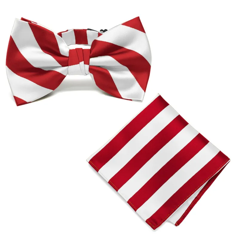 Red and White Striped Bow Tie and Pocket Square Set sold by TieMart