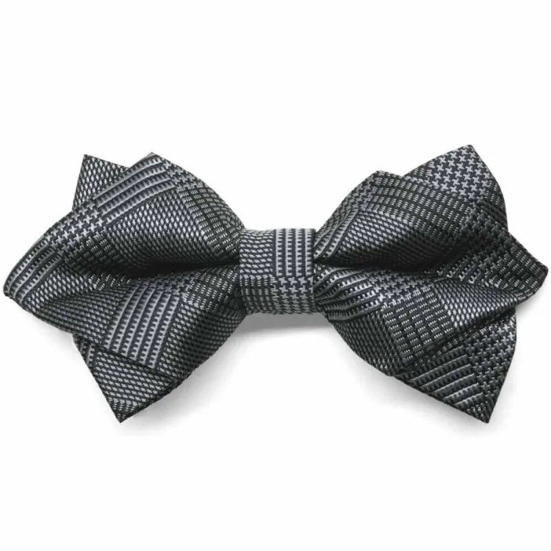 Black Michael Glen Plaid Diamond Tip Bow Tie sold by TieMart