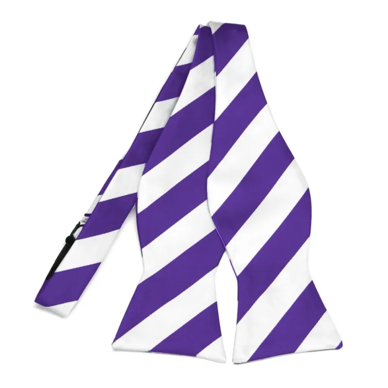 Purple and White Striped Self-Tie Bow Tie sold by TieMart