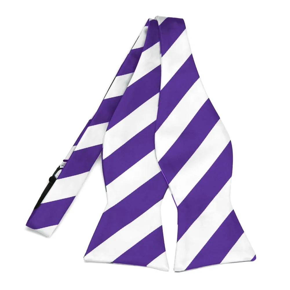 Purple and White Striped Self-Tie Bow Tie sold by TieMart