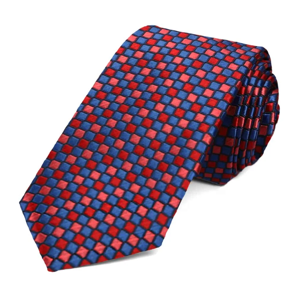 Blue and Red Edmund Geometric Slim Necktie sold by TieMart