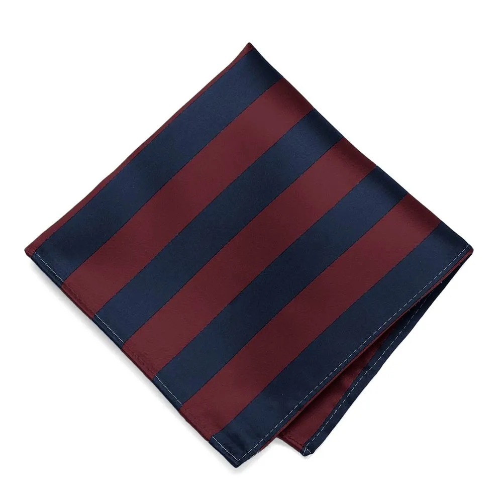 Maroon and Navy Blue Striped Pocket Square sold by TieMart